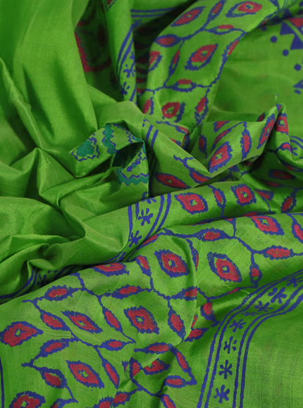 Silk cotton block printed saree light green with butta prints and printed border