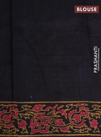 Silk cotton block printed saree mango yellow and black with box type butta prints and printed border