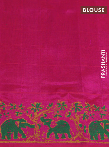 Silk cotton block printed saree pink and yellow with butta prints and printed border