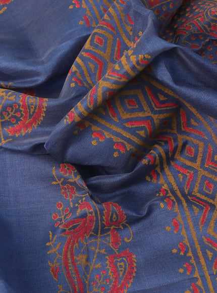 Silk cotton block printed saree grey shade with butta prints and zari woven border