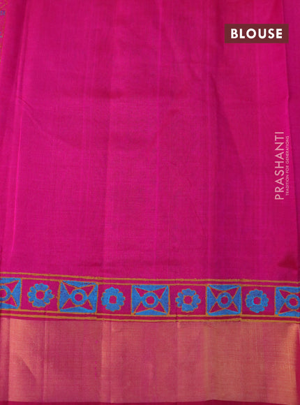 Silk cotton block printed saree pink with allover prints and zari woven border