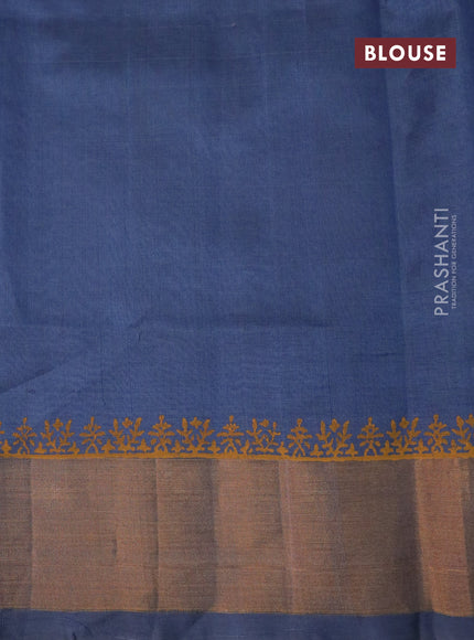 Silk cotton block printed saree grey with allover floral prints and zari woven border