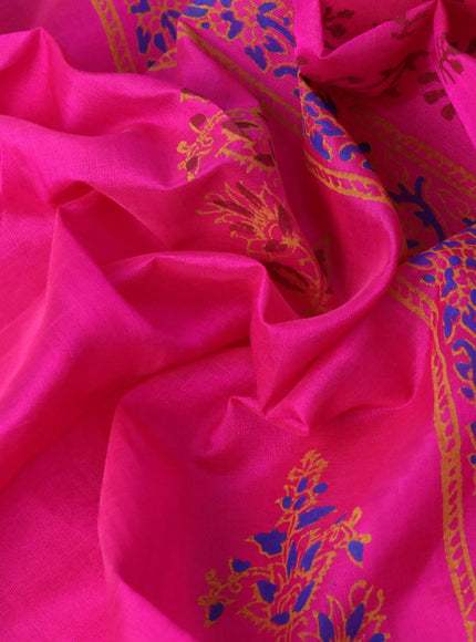 Silk cotton block printed saree pink with butta prints and zari woven border