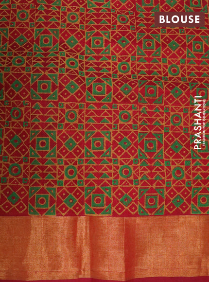 Silk cotton block printed saree maroon with butta prints and zari woven border