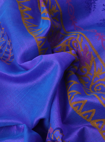 Silk cotton block printed saree lavender shade with butta prints and zari woven border