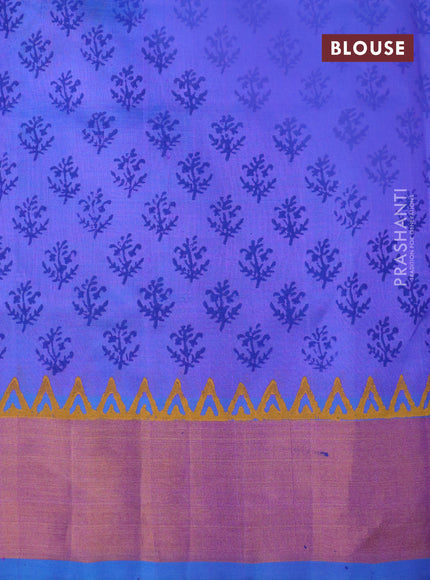 Silk cotton block printed saree lavender shade with butta prints and zari woven border