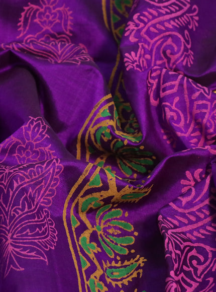 Silk cotton block printed saree violet with butta prints and zari woven border