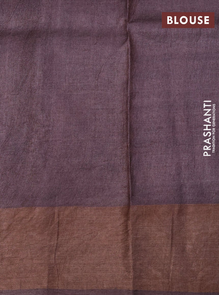 Pure tussar silk saree brown with allover prints and zari woven border