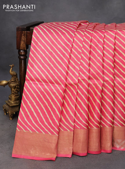 Pure tussar silk saree pink with allover leheriya prints and zari woven border