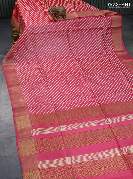 Pure tussar silk saree pink with allover leheriya prints and zari woven border