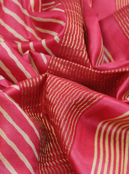 Pure tussar silk saree pink with allover leheriya prints and zari woven border