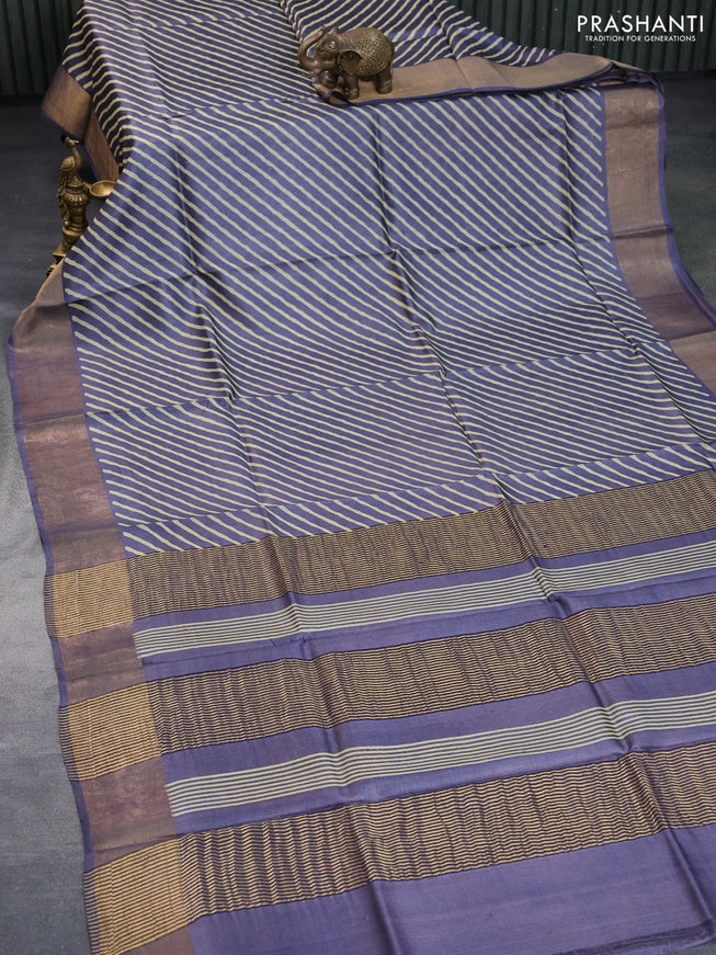 Pure tussar silk saree elephant grey with allover leheriya prints and zari woven border