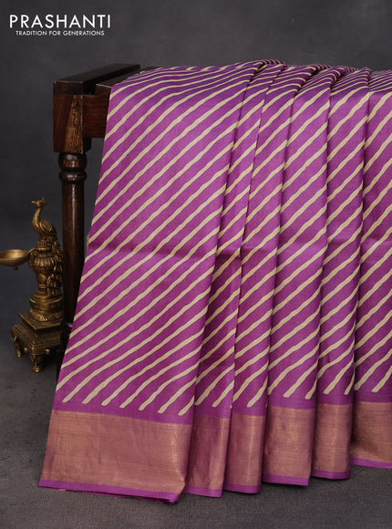 Pure tussar silk saree purple with allover leheriya prints and zari woven border