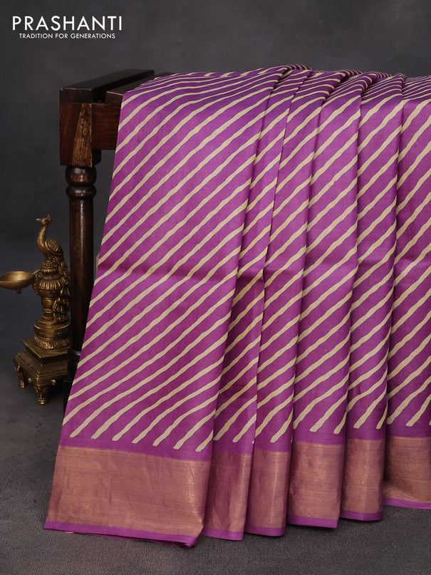 Pure tussar silk saree purple with allover leheriya prints and zari woven border