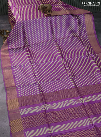 Pure tussar silk saree purple with allover leheriya prints and zari woven border