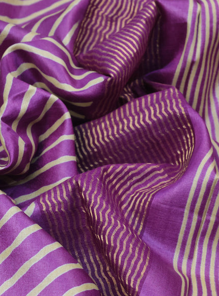 Pure tussar silk saree purple with allover leheriya prints and zari woven border