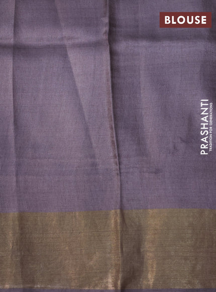 Pure tussar silk saree blue with allover prints and zari woven border