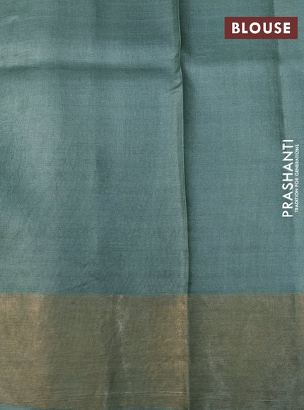 Pure tussar silk saree pastel green with allover leheriya prints and zari woven border