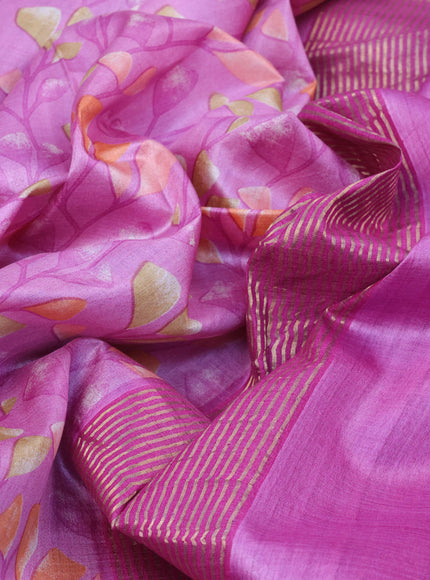 Pure tussar silk saree purple with allover prints and zari woven border