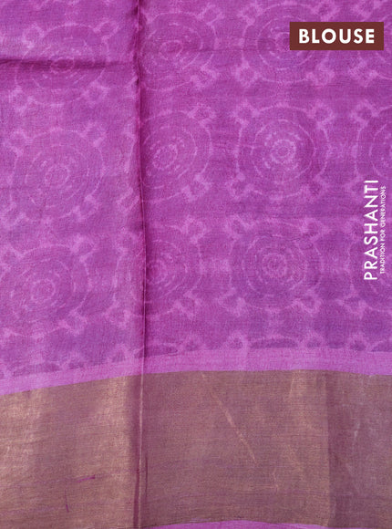 Pure tussar silk saree purple with allover prints and zari woven border