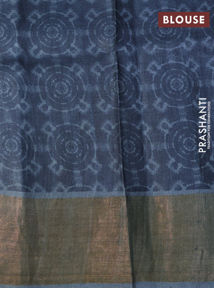 Pure tussar silk saree elephant grey with allover leheriya prints and zari woven border