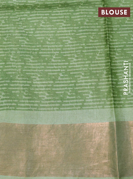 Pure tussar silk saree grey shade with allover prints and zari woven border