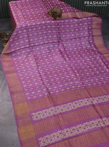 Pure tussar silk saree elephant grey with allover prints and zari woven border