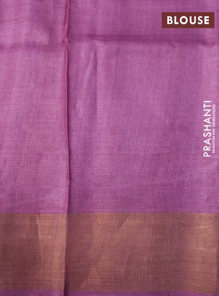 Pure tussar silk saree elephant grey with allover prints and zari woven border