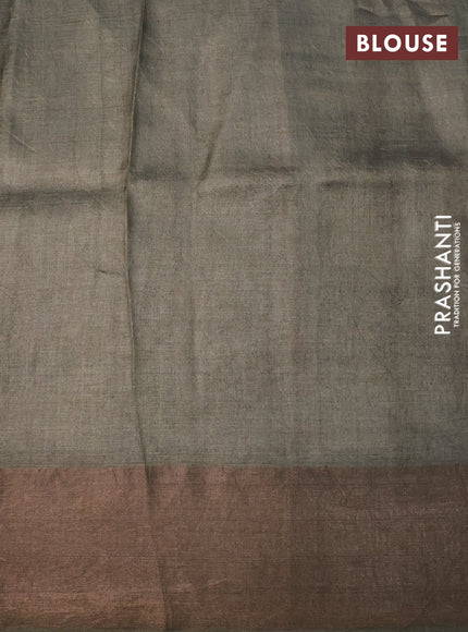 Pure tussar silk saree pastel green with allover elephant prints and zari woven border