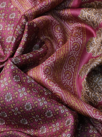 Pure tussar silk saree pink and brown with allover prints and zari woven border