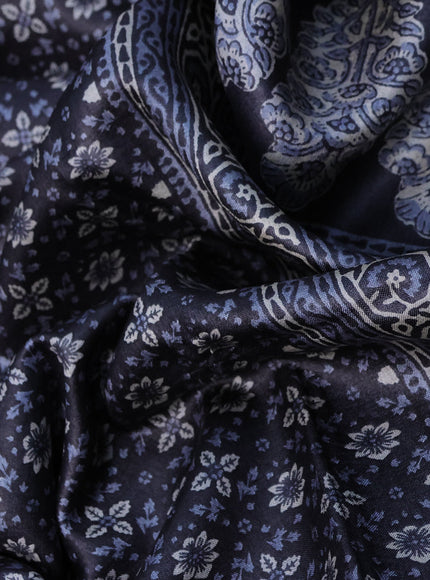 Pure tussar silk saree black and blue with allover prints and zari woven border