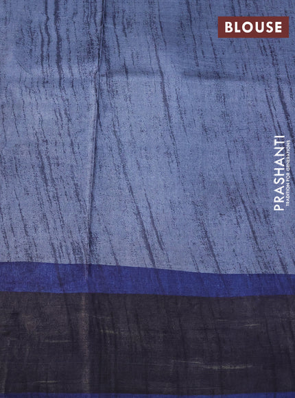 Pure tussar silk saree black and blue with allover prints and zari woven border