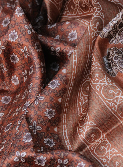 Pure tussar silk saree rust shade and brown with allover prints and zari woven border