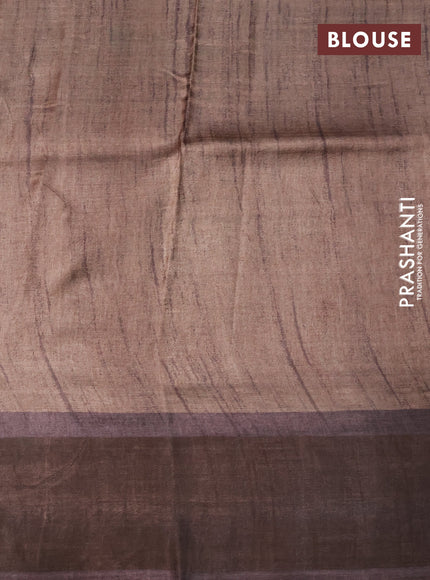 Pure tussar silk saree rust shade and brown with allover prints and zari woven border