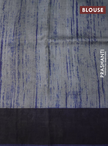 Pure tussar silk saree black and blue with allover prints and zari woven border