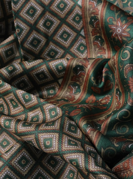 Pure tussar silk saree green and blue with allover geometric prints and zari woven border