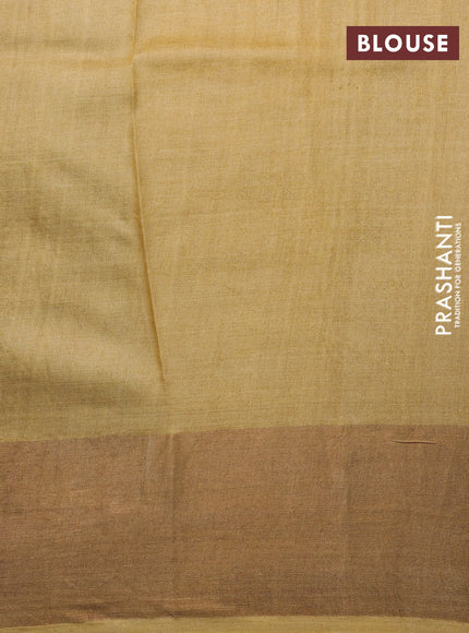 Pure tussar silk saree grey and blue with allover geometric prints and zari woven border