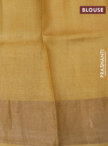 Pure tussar silk saree maroon and mustard yellow with allover kalamkari prints and zari woven border