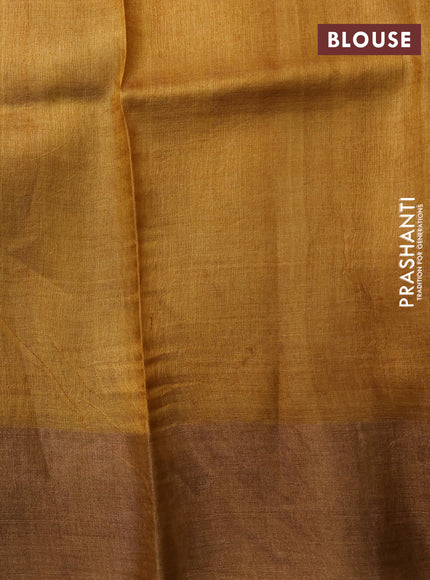 Pure tussar silk saree maroon and pale orange with allover floral prints and zari woven border