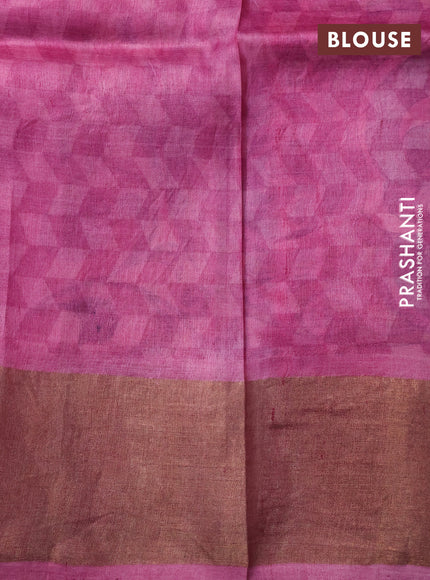 Pure tussar silk saree off white and pink with allover kalamkari prints and zari woven border