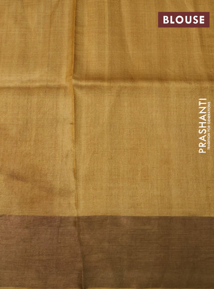 Pure tussar silk saree maroon and mustard yellow with allover kalamkari prints and zari woven border