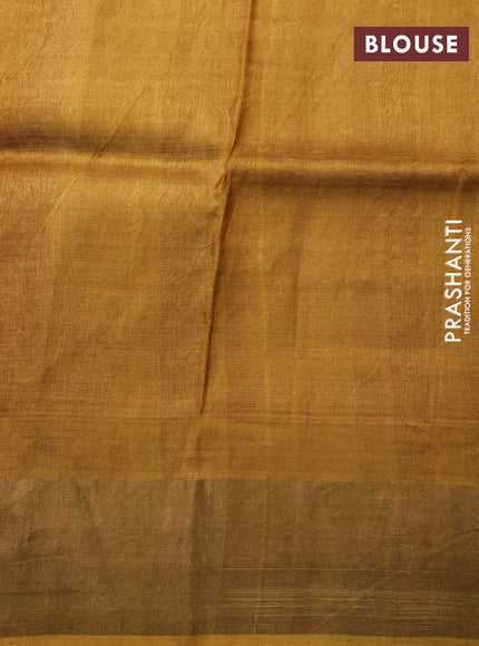 Pure tussar silk saree maroon and mustard yellow with allover kalamkari prints and zari woven border