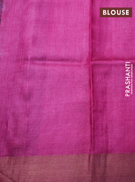 Pure tussar silk saree blue and pink with allover kalamkari prints and zari woven border