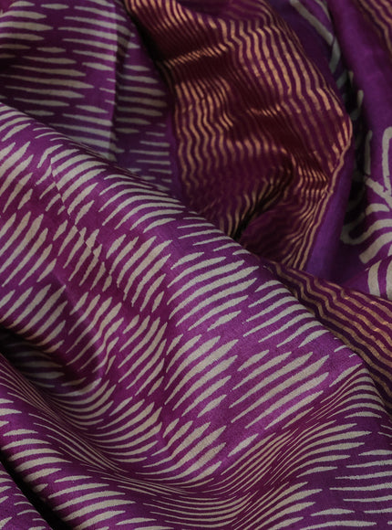 Pure tussar silk saree purple with allover geometric prints and zari woven border