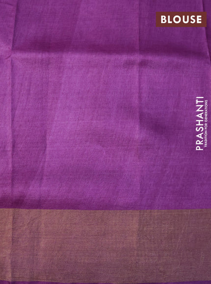 Pure tussar silk saree purple with allover geometric prints and zari woven border