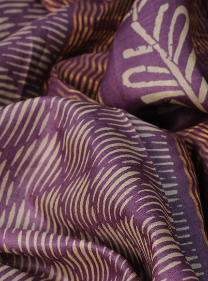 Pure tussar silk saree purple shade with allover geometric prints and zari woven border