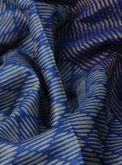 Pure tussar silk saree blue with allover geometric prints and zari woven border