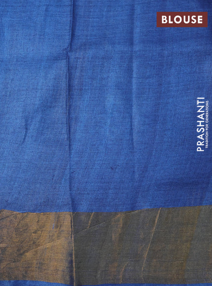 Pure tussar silk saree blue with allover geometric prints and zari woven border