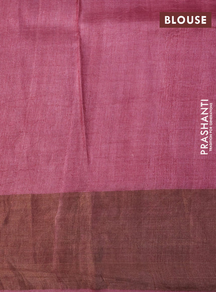 Pure tussar silk saree pink shade with allover kalamkari prints and zari woven border