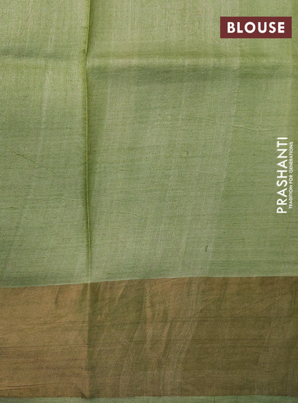 Pure tussar silk saree pista green with allover kalamkari prints and zari woven border